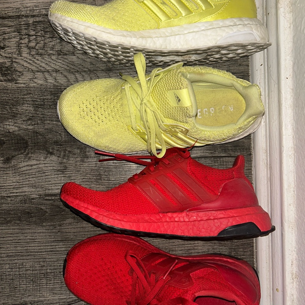 Adidas Kids' Bright Red and Yellow Sneakers